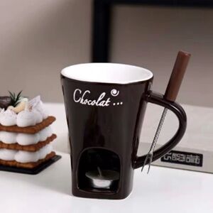 Chocolate Dark Brown Fondue Mug with Candle Holder
